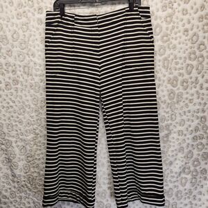 7th Avenue Black White Stretch Striped Wide Leg Cropped Pant with Cuffs Size 10